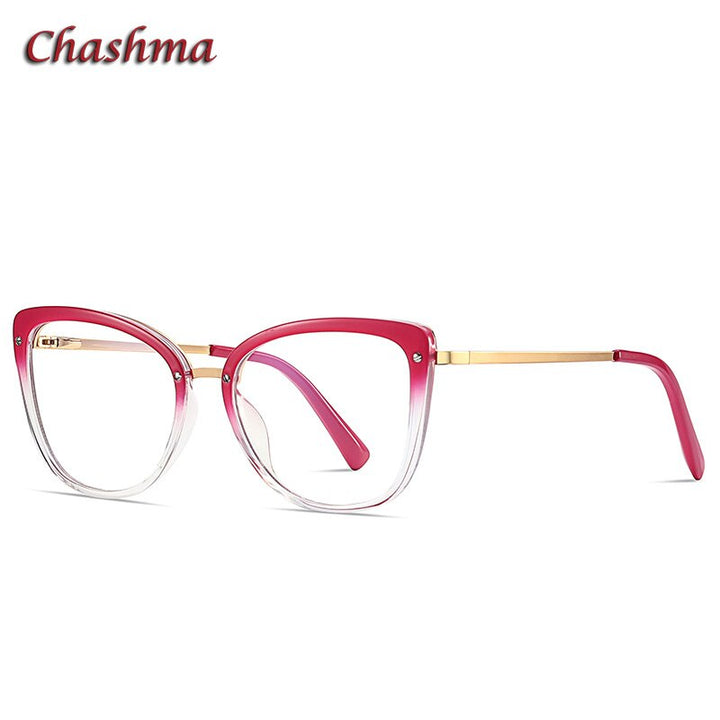 Chashma Ochki Unisex Full Rim Square Cat Eye Tr 90 Stainless Steel Eyeglasses 2076 Full Rim Chashma Ochki Gradient Red  
