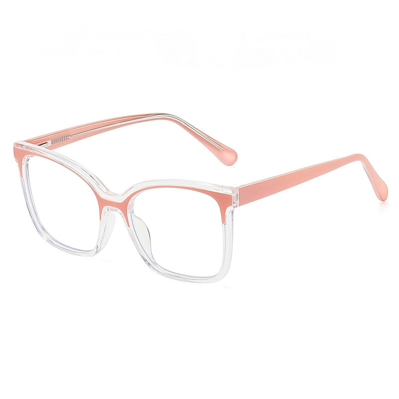 CCSpace Women's Full Rim Large Square Tr 90 Alloy Eyeglasses 55388 Full Rim CCspace China TransparentPowder 