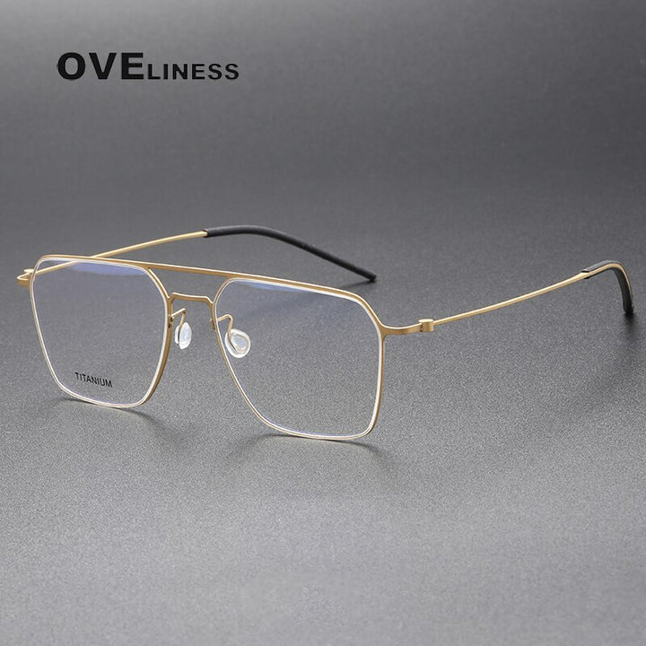 Oveliness Unisex Full Rim Square Double Bridge Titanium Eyeglasses 5517 Full Rim Oveliness gold  