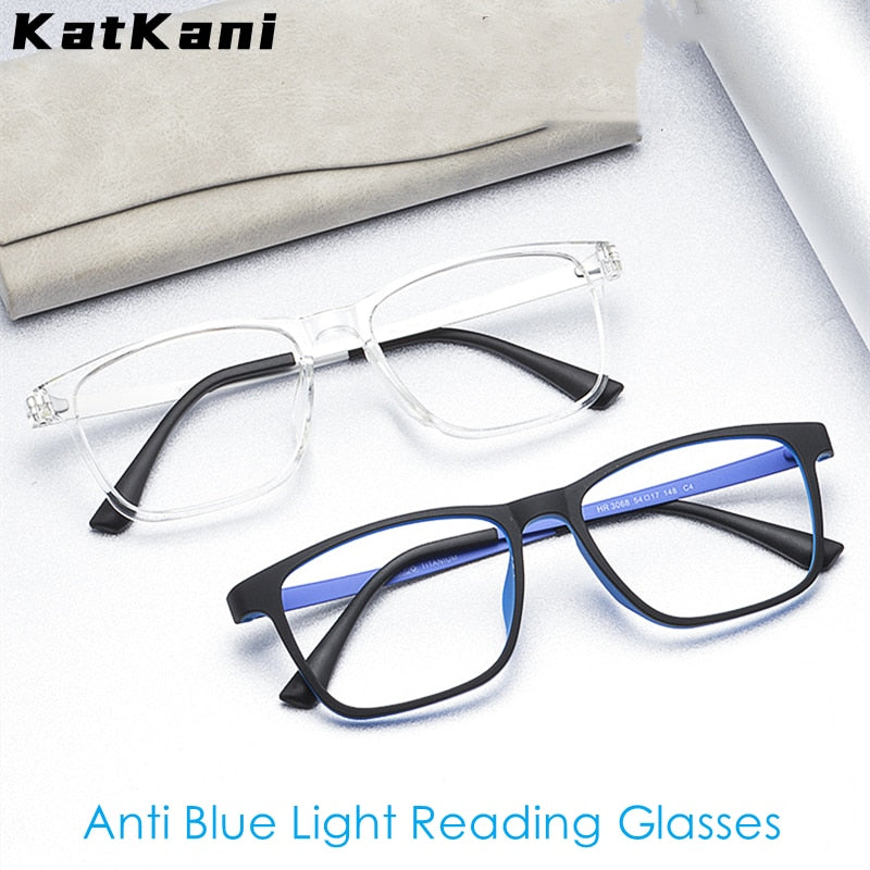 KatKani Unisex Full Rim Square Tr 90 Titanium  Reading Glasses Anti Blue Light Black Hr3068 Reading Glasses KatKani Eyeglasses   