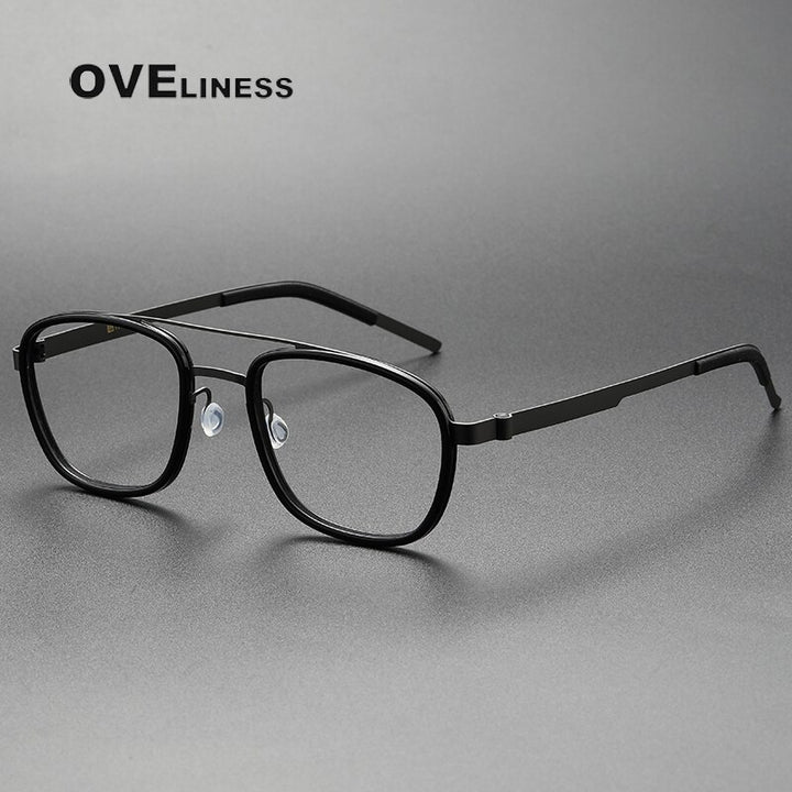Oveliness Unisex Full Rim Square Double Bridge Titanium Eyeglasses 9708 Full Rim Oveliness black gun  