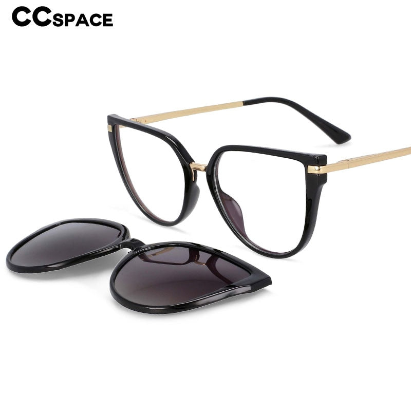 CCspace Unisex Full Rim Oversized Square Tr 90 Frame Eyeglasses Clip On Sunglasses 53791 With Clip Ons CCSpace   