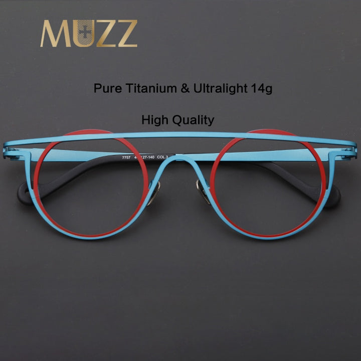 Muzz Women's Full Rim Round Cat Eye Titanium Eyeglasses T7757 Full Rim Muzz   