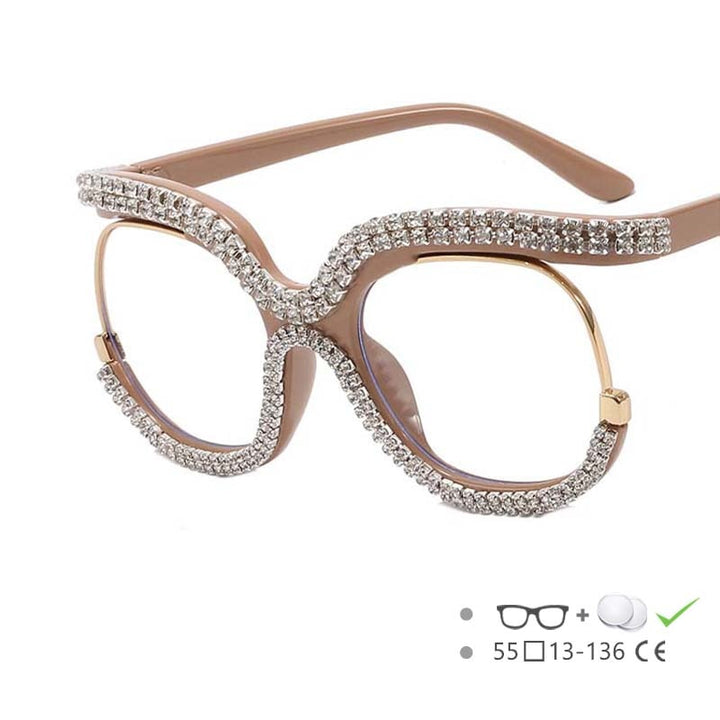 CCSpace Women's Full Rim Round Acetate Jeweled Frame Eyeglasses 54617 Full Rim CCspace Khaki China 