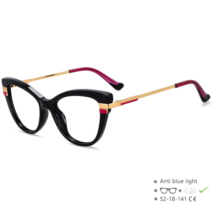 CCspace Women's Full Rim Square Cat Eye Tr 90 Titanium Eyeglasses 55706 Full Rim CCspace China BlackRed 