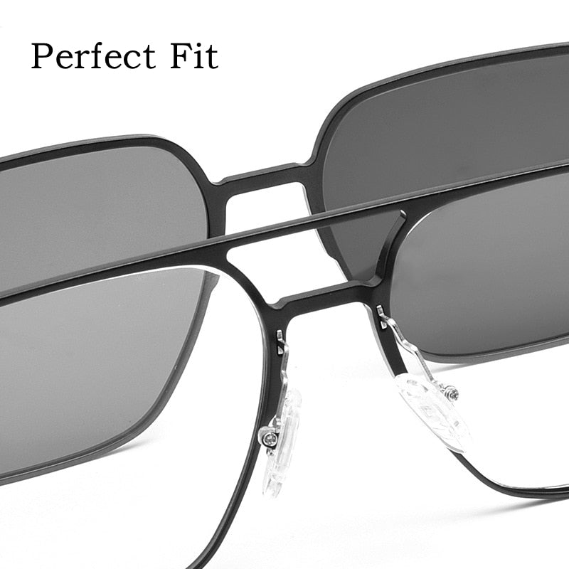 Yimaruili Unisex Full Rim Square Double Bridge Titanium Eyeglasses Clip On  Sunglasses L7038