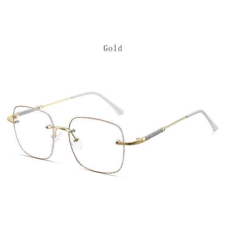 Hdcrafter Unisex Rimless Square Alloy Anti Blue Reading Glasses 6001 Reading Glasses Hdcrafter Eyeglasses +100 Gold 