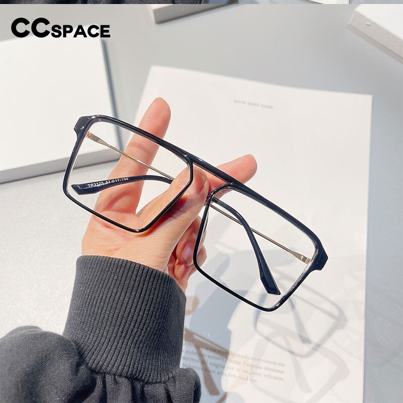 CCSpace Women's Full Rim Large Rectangle Square Tr 90 Titanium Eyeglasses 53956 Full Rim CCspace   