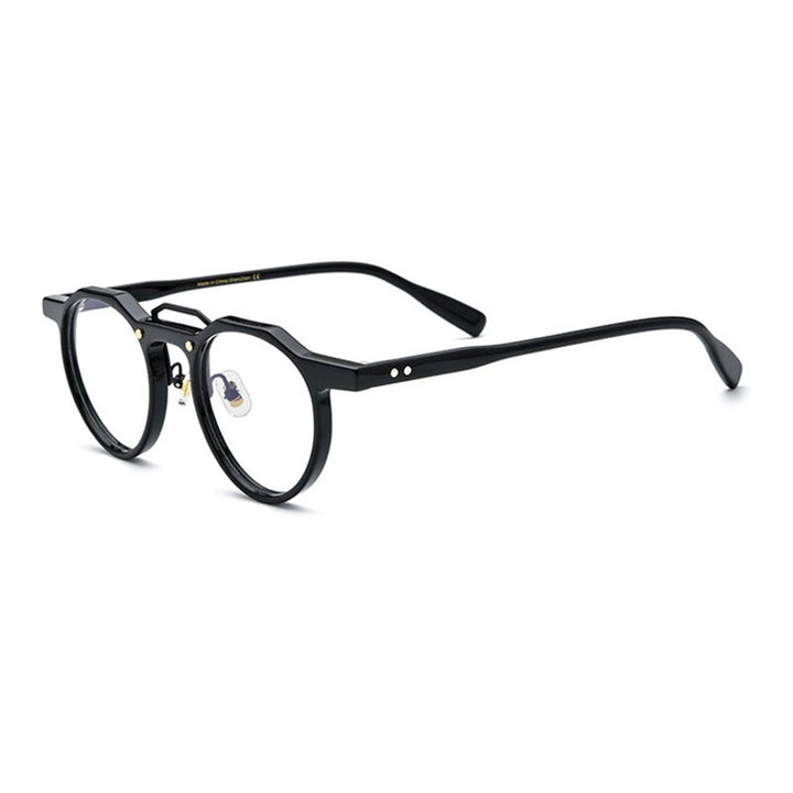 Gatenac Unisex Full Rim Round Acetate Double Bridge Frame Eyeglasses Gxyj816 Full Rim Gatenac Black  