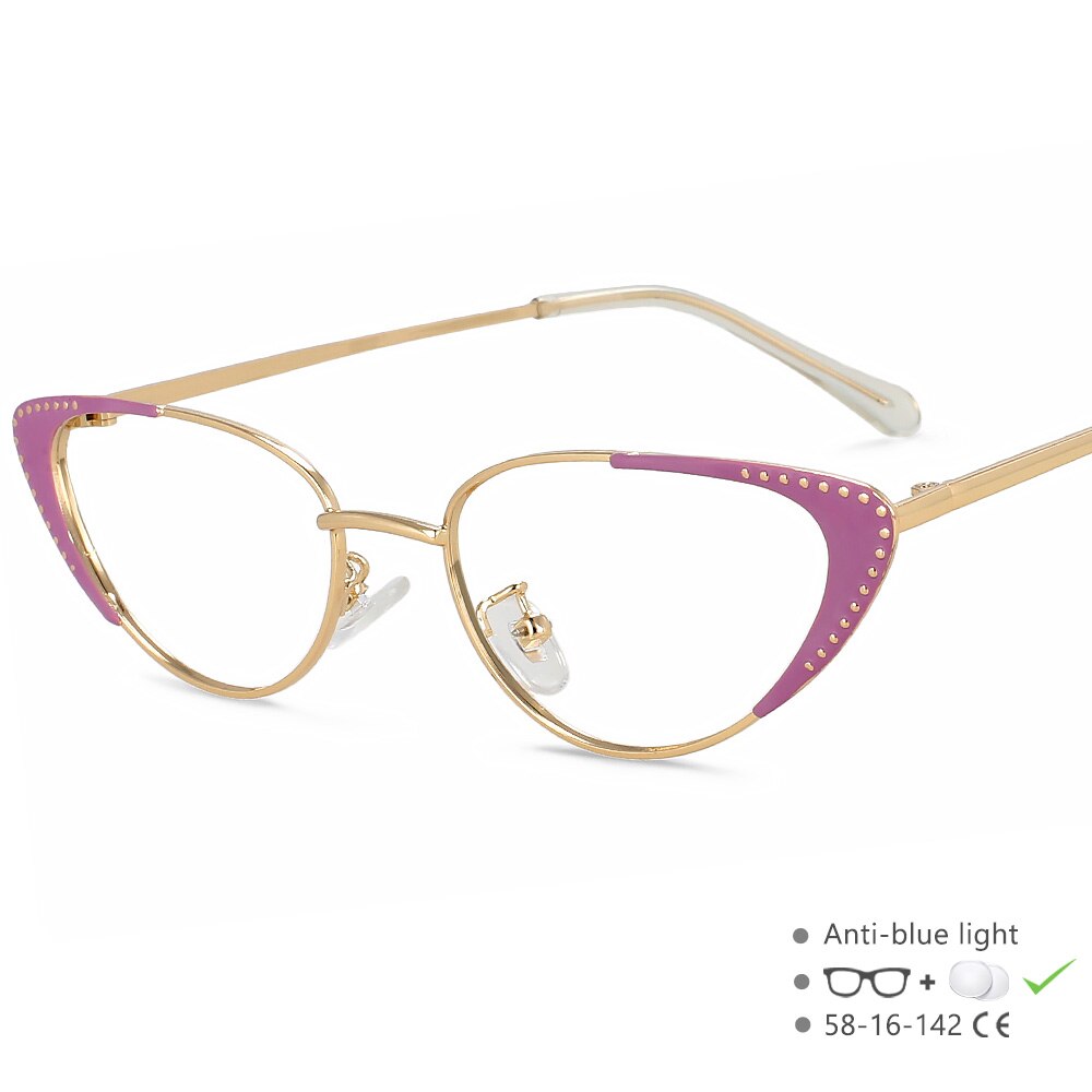 CCspace Unisex Full Rim Oval Cat Eye Acetate Alloy Eyeglasses 55413 Full Rim CCspace China PurpleC2 