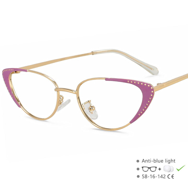 CCspace Unisex Full Rim Oval Cat Eye Acetate Alloy Eyeglasses 55413 Full Rim CCspace China PurpleC2 