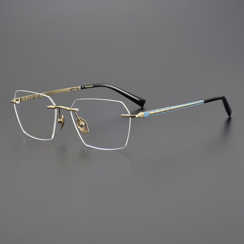 Bclear Unisex Rimless Square Titanium Eyeglasses Mys91101 Rimless Bclear Blue gold  