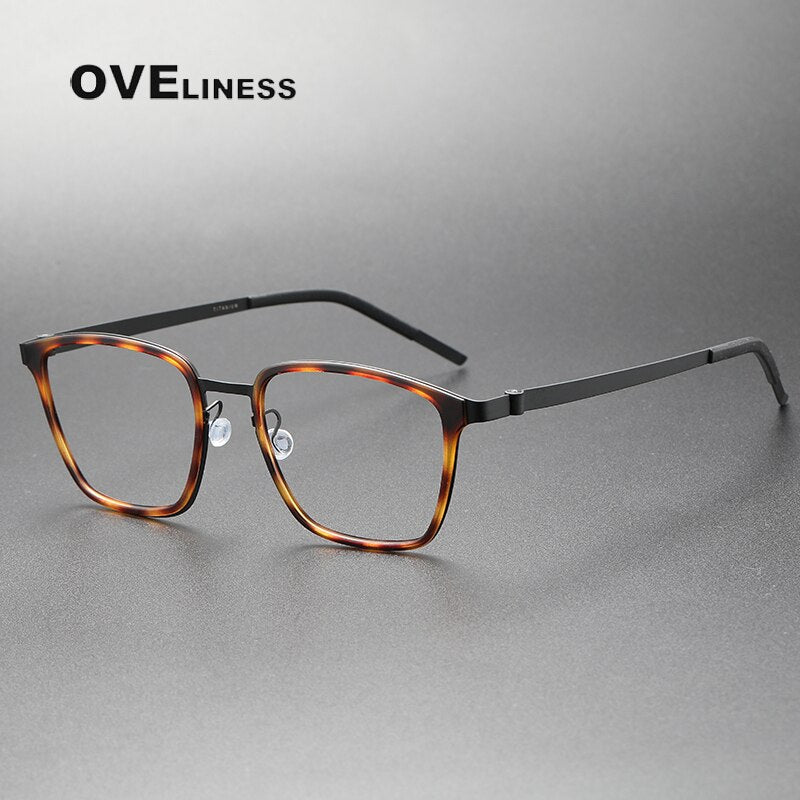 Oveliness Unisex Full Rim Square Screwless Acetate Titanium Eyeglasses 9749 Full Rim Oveliness tortoise black  