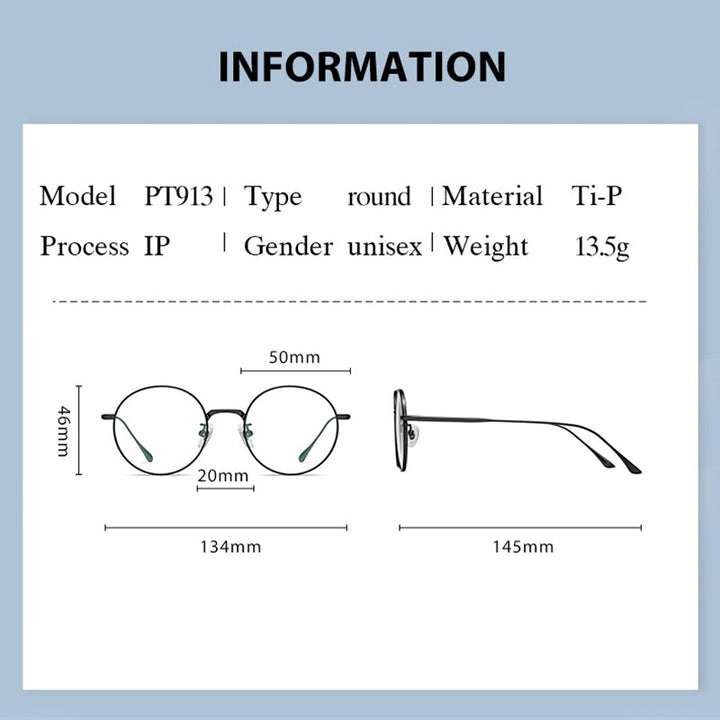 Handoer Men's Full Rim Round Titanium Eyeglasses Pt913 Full Rim Handoer   