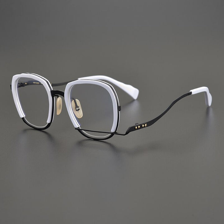 Gatenac Unisex Full Rim Irregular Square Titanium Acetate Eyeglasses Gxyj868 Full Rim Gatenac White  