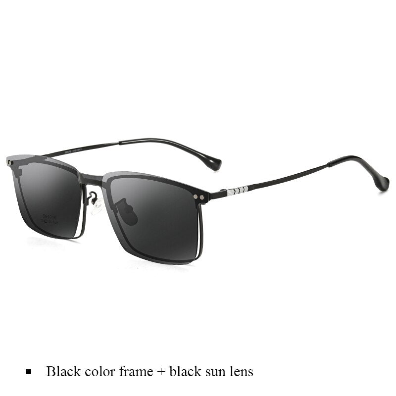 Bclear Men's Full Rim Square Alloy Frame Eyeglasses With Clip On Polarized Sunglasses Zt94016 Full Rim Bclear   