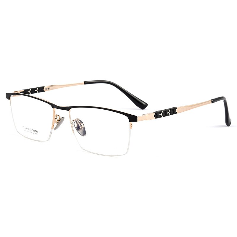 Yimaruili Men's Semi Rim Square Titanium Eyeglasses 9012BT Semi Rim Yimaruili Eyeglasses Black Gold  