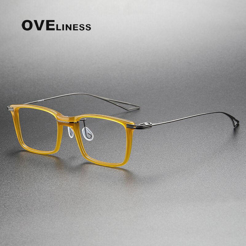 Oveliness Unisex Full Rim Square Acetate Titanium Eyeglasses Act-Seven Full Rim Oveliness yellow gun  