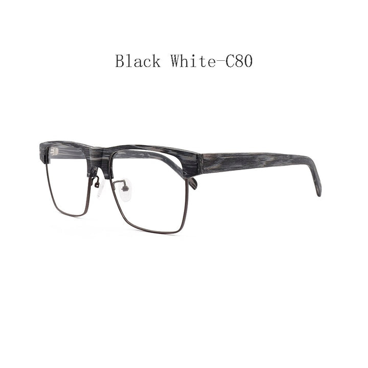 Hdcrafter Men's Full Rim Large Square Wood Eyeglasses 6252 Full Rim Hdcrafter Eyeglasses Black White-C80  