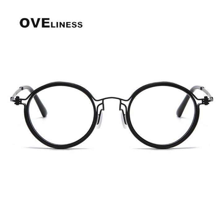 Oveliness Unisex Full Rim Round Acetate Titanium Eyeglasses 5860 Full Rim Oveliness   