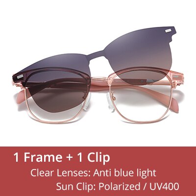 Ralferty Unisex Full Rim Square Tr 90 Alloy Eyeglasses With Polarized Clip On Sunglasses D3202 Clip On Sunglasses Ralferty C655 Pink China As picture