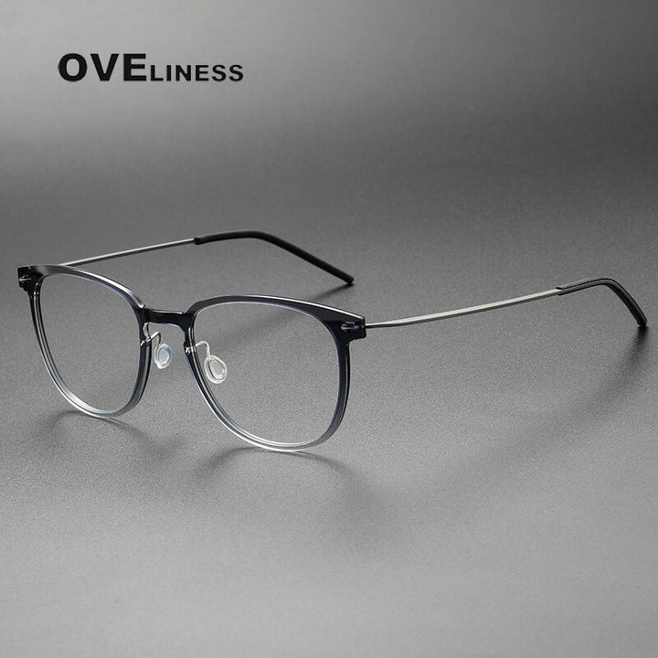 Oveliness Unisex Full Rim Round Square Screwless Acetate Titanium Eyeglasses 6549 Full Rim Oveliness gradient grey gun  