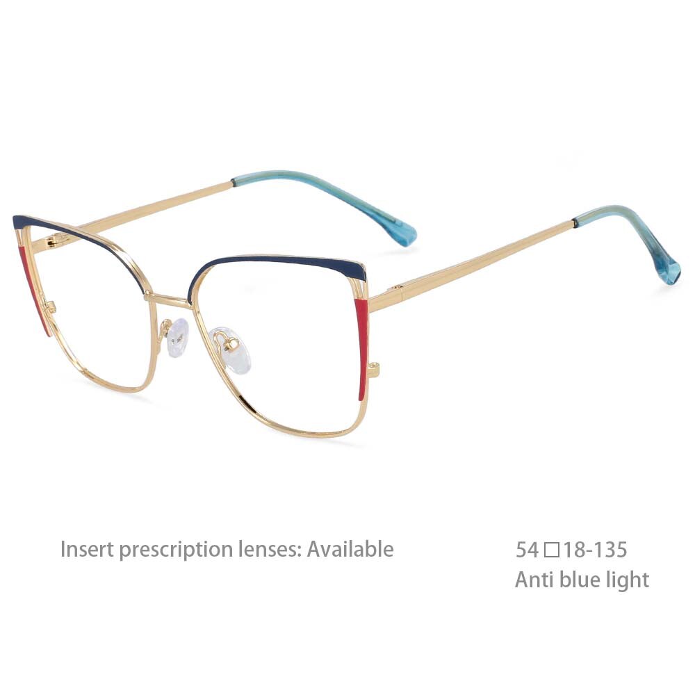 CCSpace Women's Full Rim Square Cat Eye Tr 90 Titanium Frame Eyeglasses 54427 Full Rim CCspace China BLue-red 