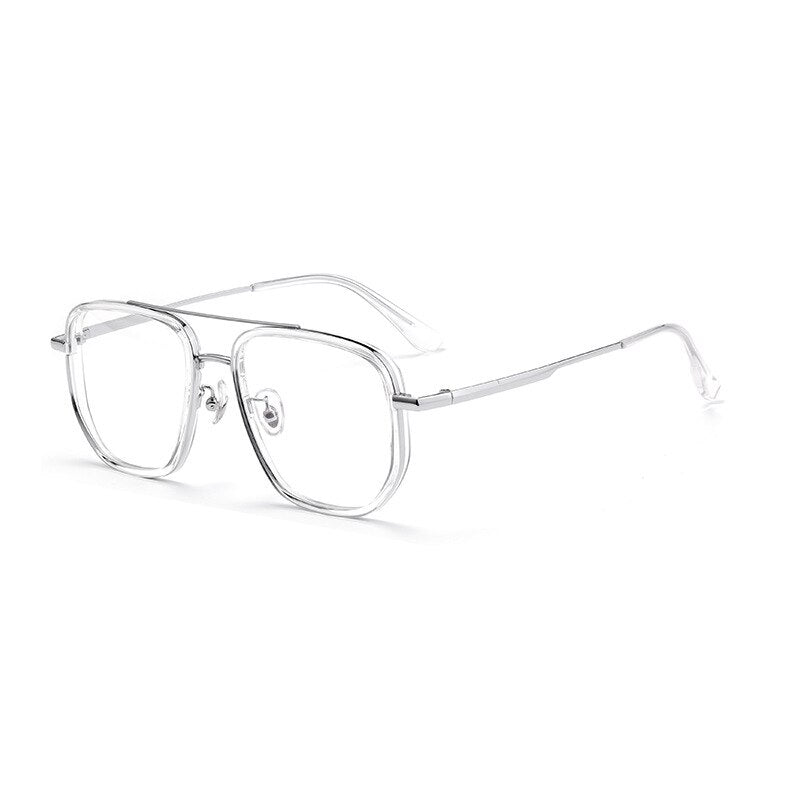 Hdcrafter Men's Full Rim Oversized Double Bridge Tr 90 Titanium Eyeglasses 2217yj Full Rim Hdcrafter Eyeglasses Transparent Silver  