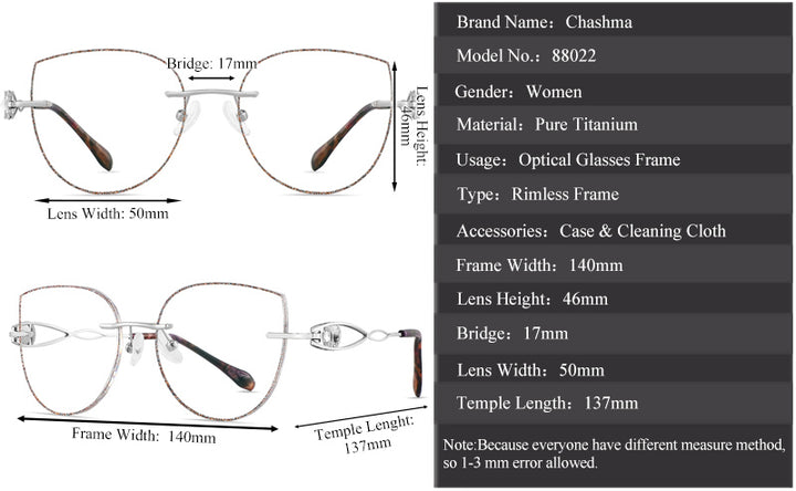 Chashma Women's Full Rim Square Titanium Frame Eyeglasses With Rhinestones B88022 Full Rim Chashma   