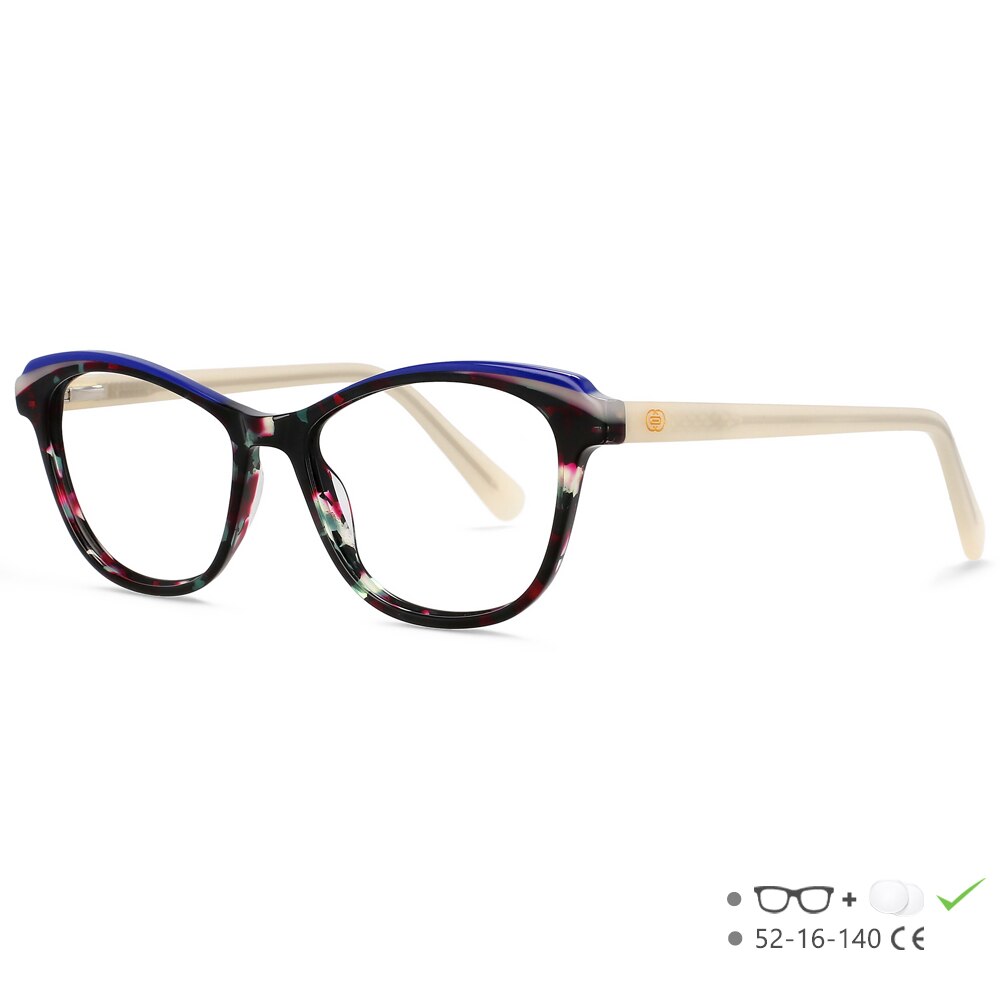 CCspace Unisex Full Rim Small Square Cat Eye Acetate Eyeglasses 55571 Full Rim CCspace RedLeopard China 