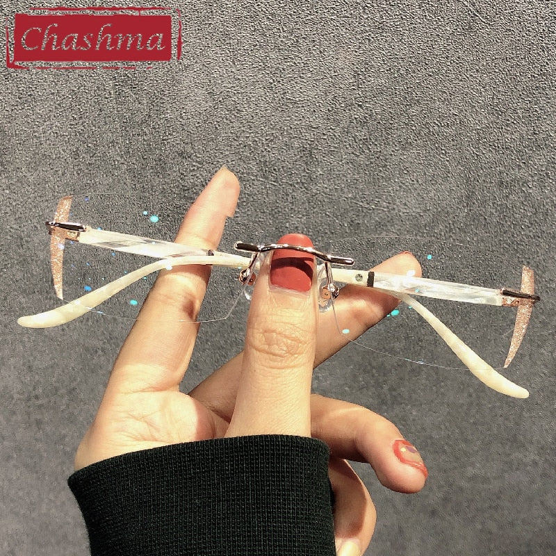 Chashma Women's Rimless Rectangle Titanium Glitter Edge Lens Eyeglasses 52025 Rimless Chashma   