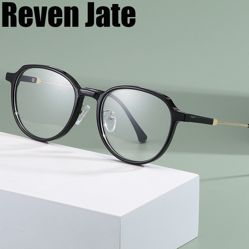Reven Jate Unisex Full Rim Flat Top Round Polycarbonate Alloy Eyeglasses 81288 Full Rim Reven Jate   