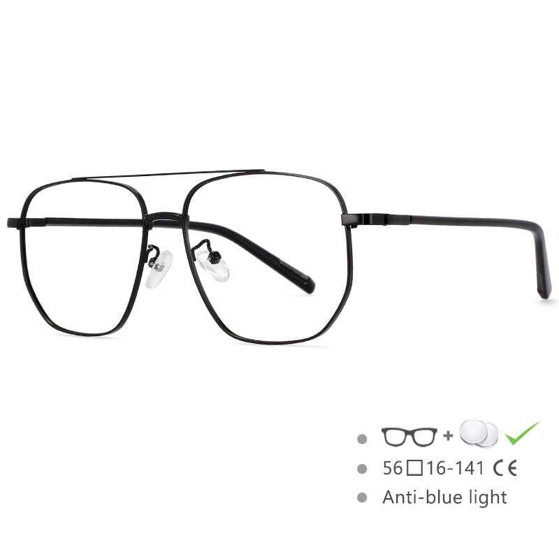 CCSpace Unisex Full Rim Oversized Double Bridge Square Alloy Frame Eyeglasses 54596 Full Rim CCspace Black China 