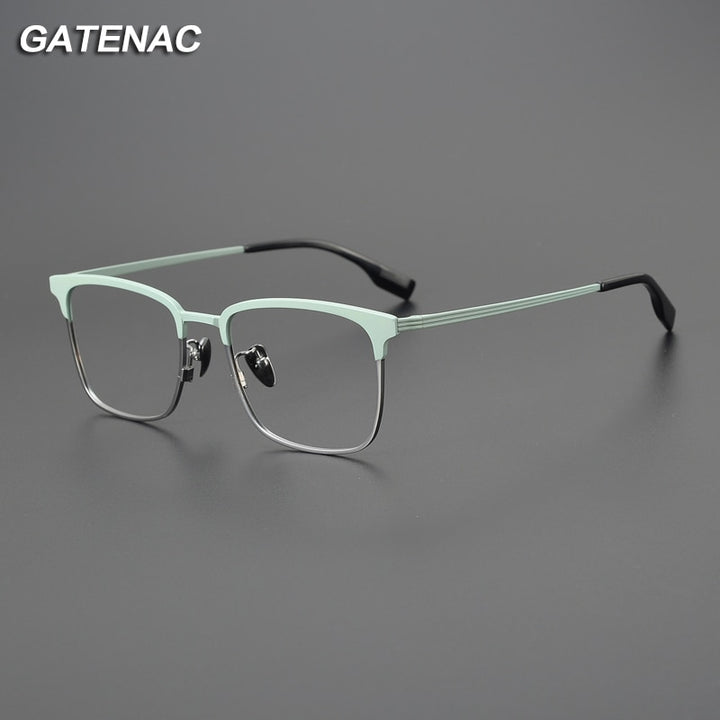 Gatenac Unisex Full Rim Square Acetate Titanium Eyeglasses Gxyj1066 Full Rim Gatenac   