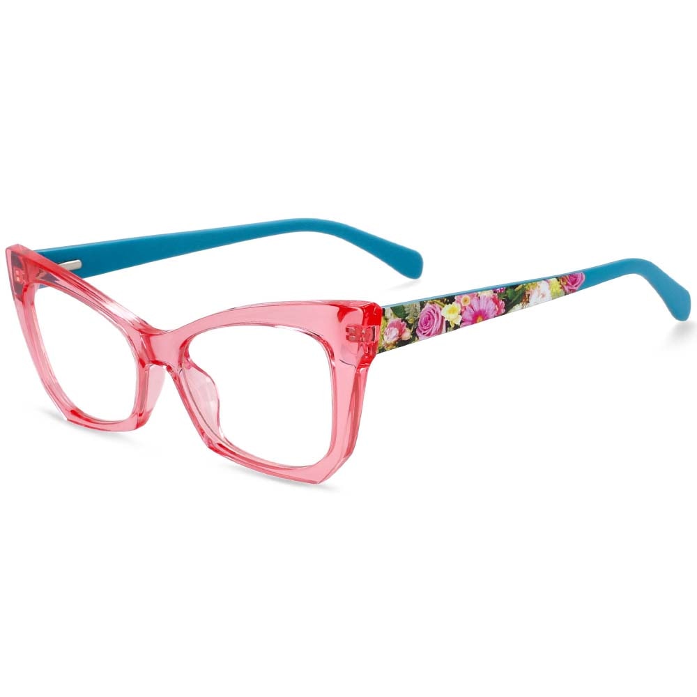 CCSpace Women's Full Rim Square Cat Eye Tr90 Titanium Frame Eyeglasses 54259 Full Rim CCspace China Pink 