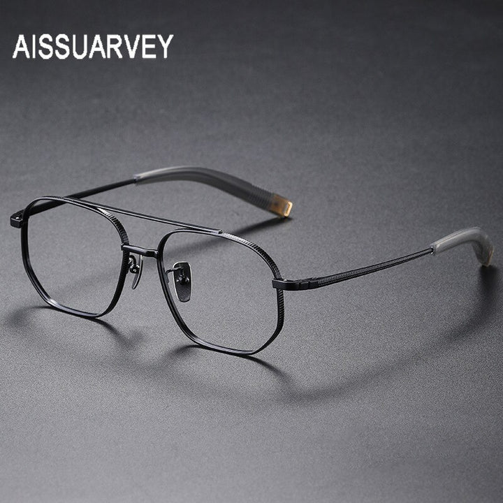 Aissuarvey Men's Eyeglasses Titanium Ip Double Bridge Big Square Full Rim 14.7g Full Rim Aissuarvey Eyeglasses black CN 