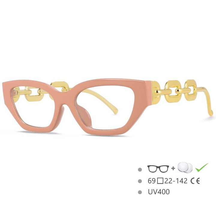 CCSpace Women's Full Rim Oversized Cat Eye PC Resin Chain Leg Frame Eyeglasses 53235 Full Rim CCspace Pink China 