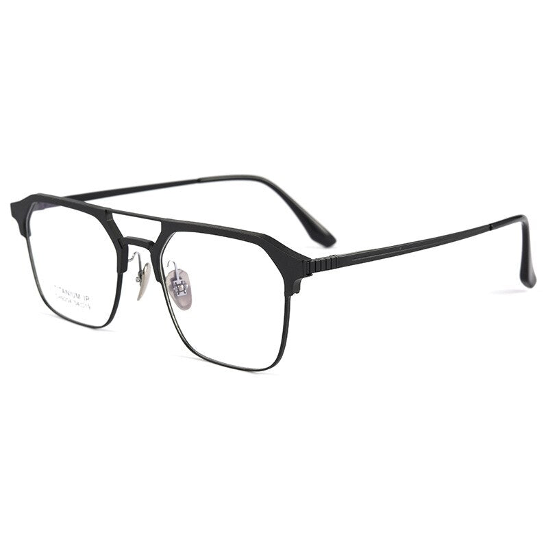 Handoer Men's Full Rim Square Titanium Double Bridge Eyeglasses 9204ch Full Rim Handoer black  