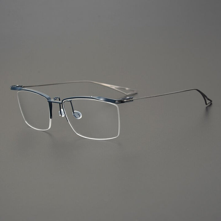 Gatenac Unisex Semi Rim Square Titanium Eyeglasses Gxyj829 Semi Rim Gatenac Blue  
