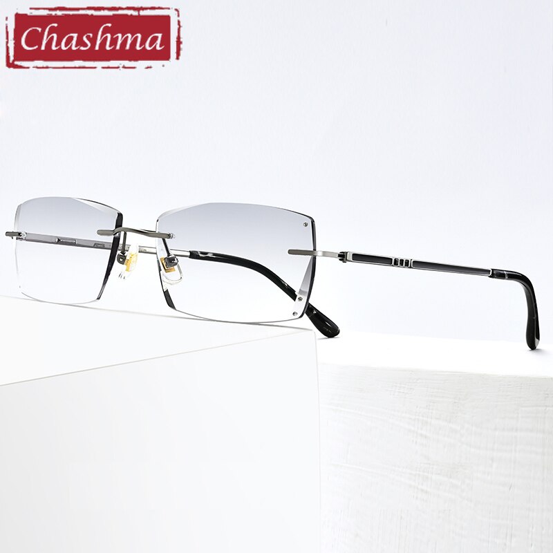 Chashma Ottica Men's Rimless Square Titanium Eyeglasses Tinted Lenses 10096 Rimless Chashma Ottica   