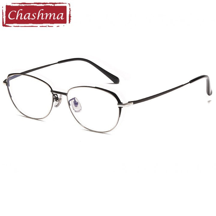 Chashma Ottica Women's Full Rim Round Square Stainless Steel Eyeglasses 835 Full Rim Chashma Ottica Black Silver  