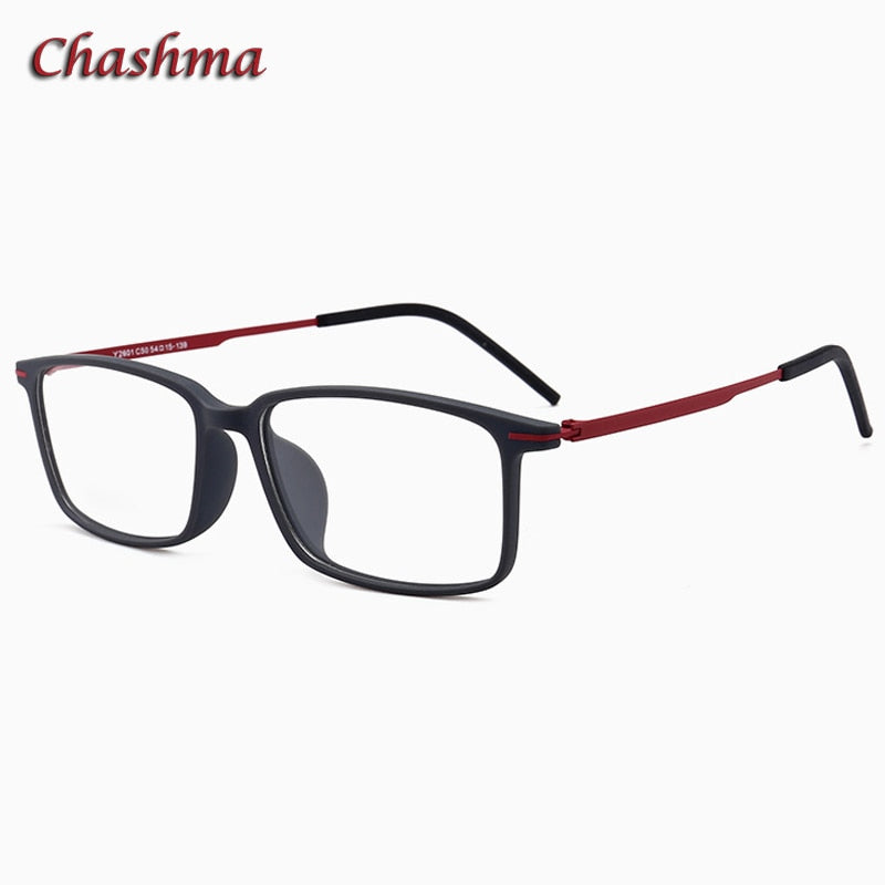 Chashma Ochki Unisex Full Rim Square Ultem Tr 90 Stainless Steel Eyeglasses 2601 Full Rim Chashma Ochki Gray  