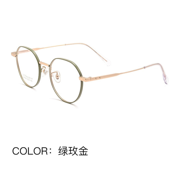 Yimaruili Unisex Full Rim Polygonal Titanium Eyeglasses Bt020t Full Rim Yimaruili Eyeglasses Green Rose Gold  