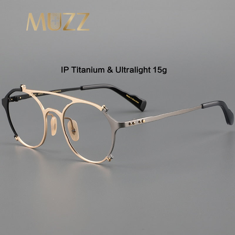 Muzz Unisex Full Rim Oval Double Bridge Titanium Eyeglasses 0027 Full Rim Muzz   