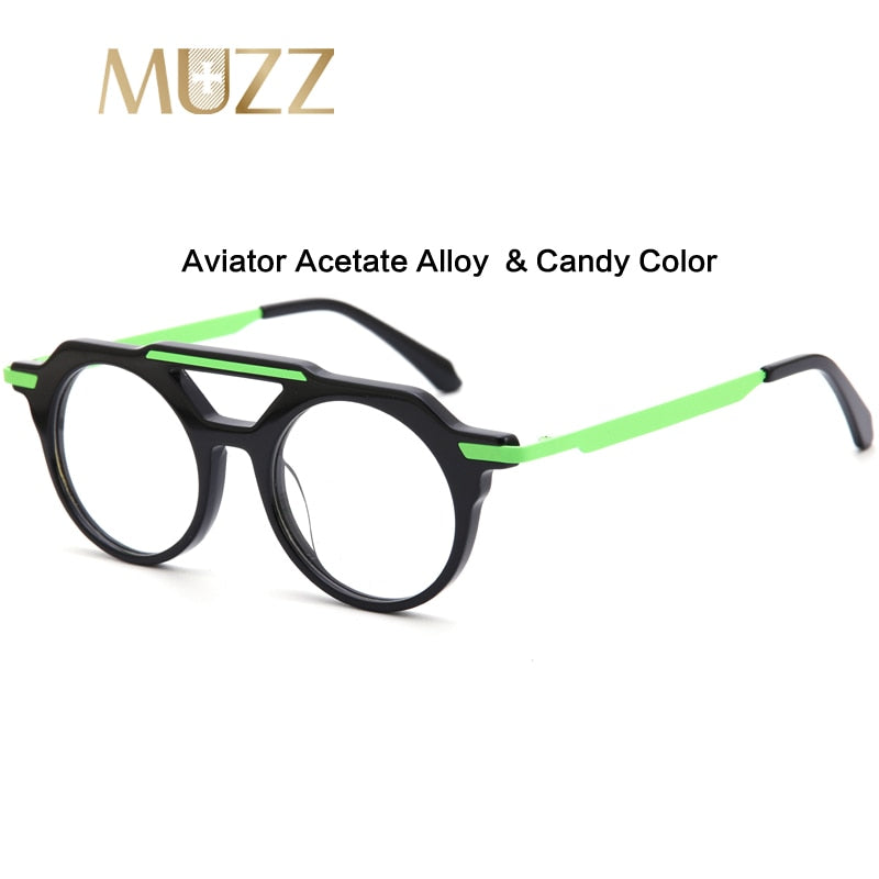 Muzz Unisex Full Rim Round Double Bridge Acetate Alloy Eyeglasses 1174 Full Rim Muzz   