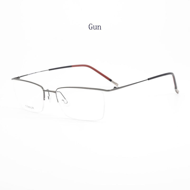 Hdcrafter Men's Semi Rim Square Titanium Eyeglasses 5502 Semi Rim Hdcrafter Eyeglasses Gun  