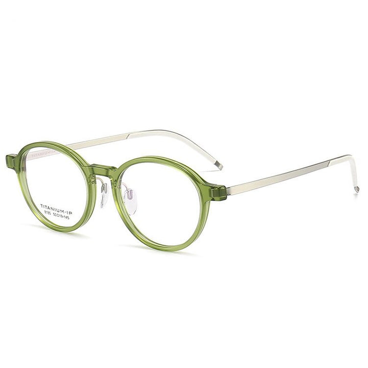 Aissuarvey Unisex Full Rim Small Round Titanium Acetate Frame Eyeglasses 8185 Full Rim Aissuarvey Eyeglasses Green CN 