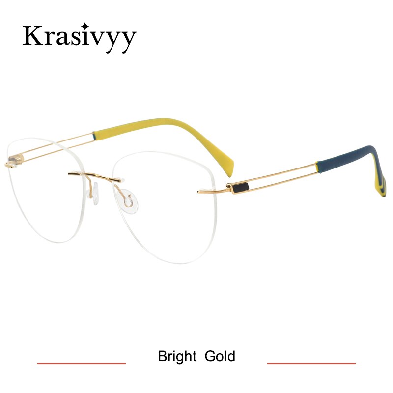 Krasivyy Women's Rimless Oval Cat Eye Titanium Eyeglasses Kr16078 Rimless Krasivyy Bright Gold CN 
