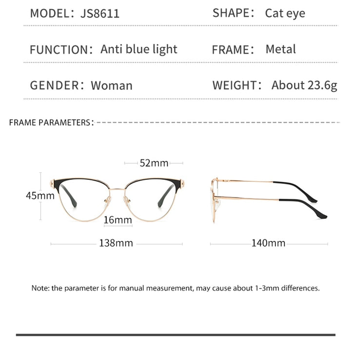 Zirosat Women's Full Rim Cat Eye Acetate Alloy Eyeglasses 8611 Full Rim Zirosat   