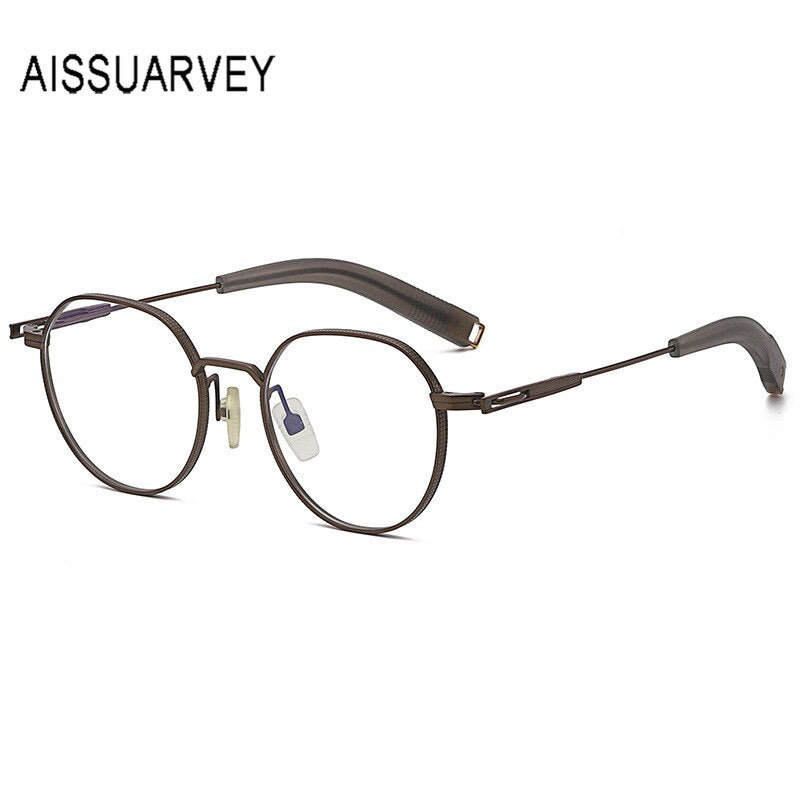 Aissuarvey Unisex Eyeglasses Small Round Acetate Titanium Ip Full Rim 17.4g Full Rim Aissuarvey Eyeglasses Dark Brown CN 
